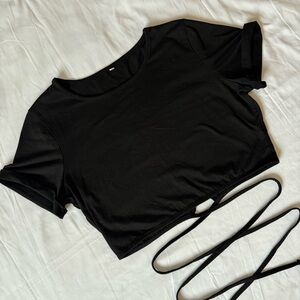 SHEIN Classic Black Crop Top with Tie Detail